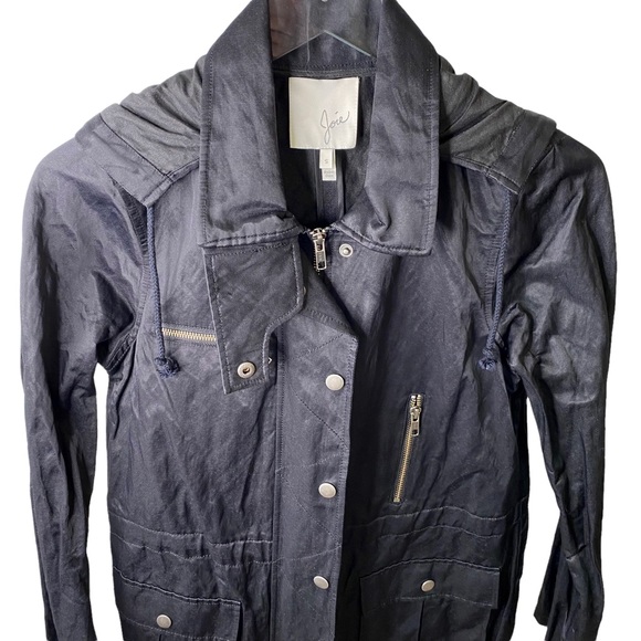 JOIE Silky Nylon Barker Utility Jacket Buttons Snaps Zippers Drawstring Small - Picture 4 of 15